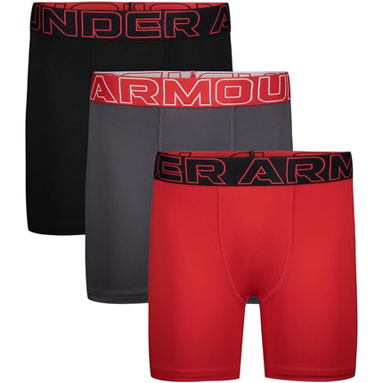 Calzoncillos bóxer de alto rendimiento Under Armour para niños grandes, ligeros y elásticos, paquete de tres en rojo multicolor, talla pequeña