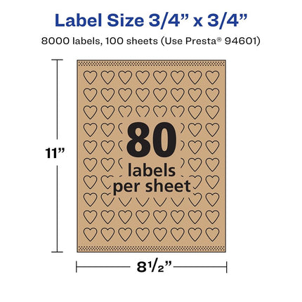 Avery Kraft Brown Heart Labels with Sure Feed, 75" x .75", 8,000 Kraft Brown Labels, Print-to-The-Edge, Laser/Inkjet Printable Labels