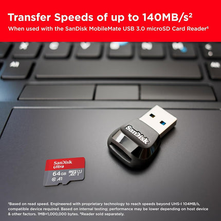 SANDISK Ultra microSD Card + Adapter 64GB, Up to 140MB/s Read Speeds