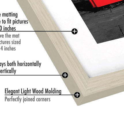 Americanflat 11x14 Light Wood Picture Frame - Displays 8x10 with Mat or 11x14 Without Mat - Engineered Wood with Shatter Resistant Glass - Horizontal and Vertical Formats for Wall
