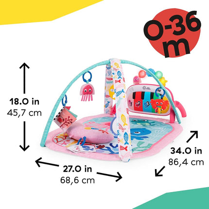 Baby Einstein Ocean Explorers 4-in-1 Play Gym & Tummy Time Mat, Baby Play Mat with Kick Piano, Music & Language Discovery, Sensory Toys, Lights & Sounds, for Newborns & Up, Pink (Jellyfish Jamboree)