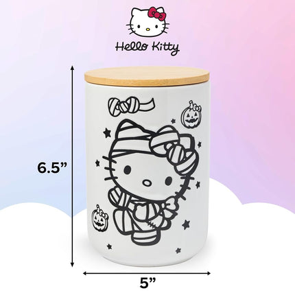 Silver Buffalo Sanrio Hello Kitty Halloween Spooky Mummy Ceramic Cookie Snack Candy Jar with Airtight Bamboo Lid (Small)