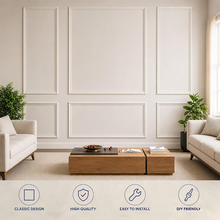 3 Set Peel and Stick Wall Molding Kit,Premade Self Adhesive Wainscoting Panels,Ready to Assemble Accent Molding Trim for Interior Wall Moulding Decor (24x60in)