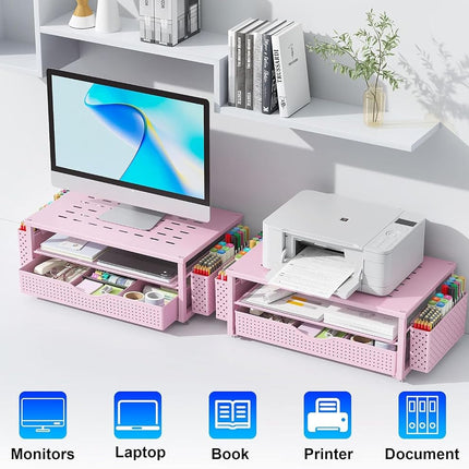 gianotter Monitor Stand with Drawer and Pen Holder, Desk Organizers and Accessories, 2-Tier Monitor Riser, Ideal for Office Supplies Desk Accessories(Pink), D-3-2