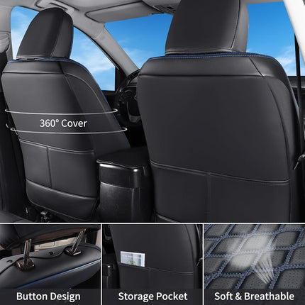 Huidasource Custom Fit RAV4 Car Seat Covers Front&Rear Full Set, Waterproof Leather Car Seat Protector Covers Fit for 2013-2018 Toyota Rav4 XLE LE XLE Premium Limited (Not for Hybrid, Black&Blue)