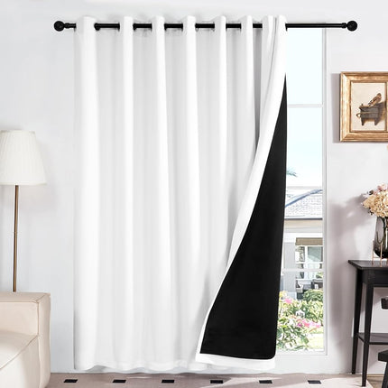 Deconovo Rideaux 100% Occultants avec Doublure Noire, Rideaux Isolants Thermiques Anti-Bruit à Oeillets, Double Couche Assombrissant la Pièce pour Chambre à Coucher, Crèche, Bureau à Domicile, 1 Panneau, Blanc Pur, 100W x 84L