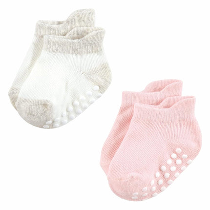 Hudson Baby Unisex Baby Non-Skid No-Show Socks, Pink Green, 12-24 Months