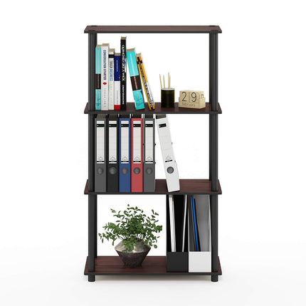Furinno TURN-N-TUBE Storage Shelves, 4-Tier Toolless Book Shelf, Corner Shelf, Toolless Open Shelves, for Organization and Storage, Living Room, Garage, Home Office, Dark Cherry