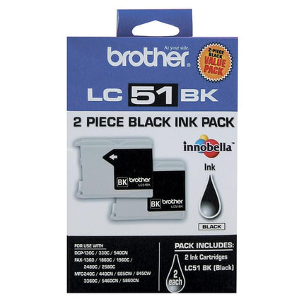 Brother LC51BKS - Black Ink Cartridge 2 Pack - Retail Packaging