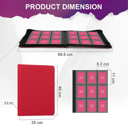 Toploader Binder,Trading Card Binder Storage Hold up 288 Cards 9-Pocket Top Loader Binder with Sleeves for 3"x4" Rigid Toploaders Hard Cases (9Oxblood Red)