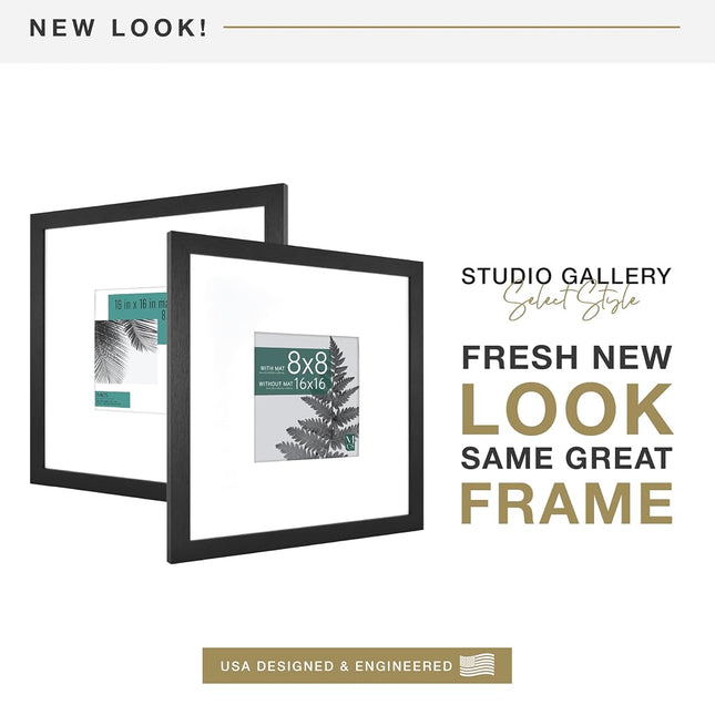 MCS 16x16 Inch Studio Gallery Frame Matted to 8x8 Inch 2-Pack, Black Woodgrain