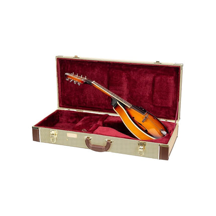 Crossrock Rectangular Wooden Case fits A-Style Mandolins, with Accessory Compartment, Stainless Steel Latches, Metal Feet-Vinyl Tweed (CRW620MATW-R)
