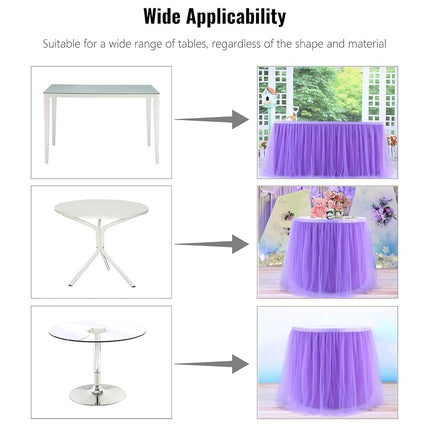Jupon de table en tulle violet 9 pieds / 275 cm, Costume de demoiselle d'honneur/soeur de la mariée, Jupon de fête pour bébé, Décoration de table rectangulaire ou ronde, Décoration de fête d'anniversaire romantique de luxe (Onde)