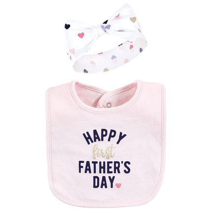 Hudson Baby Unisex BabyCotton Bib and Headband or Caps Set, Fathers Day, One Size