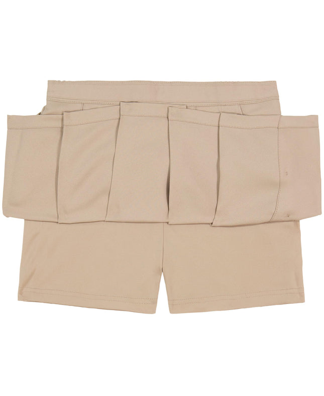 Nautica Girls' School Uniform Pleated Pull-on Scooter Skirt with Undershorts, Knit Waistband, Khaki, 6X