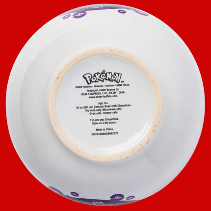 Silver Buffalo Pokémon Gengar Pokeball Tazón de cerámica para fideos ramen/arroz con palillos, apto para microondas, 20 onzas