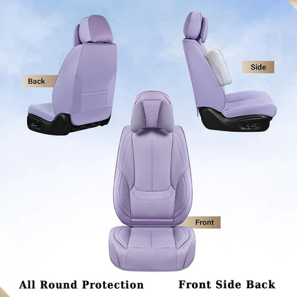 Coverado Universal Seat Covers Front, 2-Pack Universal Seat Covers for Cars, Waterproof Nappa Leather Car Seat Covers with Head Pillow, Auto Protectors Fit for Most Sedans SUV Pick-up Truck-Purple