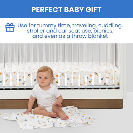 Delta Children 100% Cotton Flannel Baby Receiving Blankets for Girls and Boys � 30x30 Inches (Pack of 4), Space Exploration