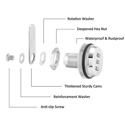 Tidorlou 4 Pack Combination Cabinet Lock 1 1/8" Cylinder Cam Locks Silver