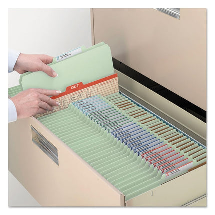 Smead Pressboard Classification File Folder with SafeSHIELD Fasteners, 2 Dividers, 2" Expansion, Letter Size, Gray/Green, 10 per Box (14076)