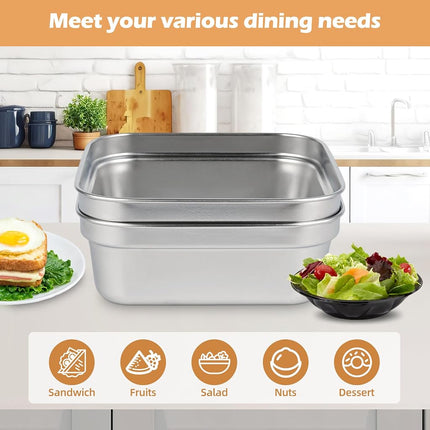 4 Pack Stainless Steel Sandwich Containers, 20oz Reusable Metal Lunch Boxes with Leakproof Silicone Lids, Durable BPA-Free Food Storage Containers for Meal Prep, Fruits, Snacks, Salad, Travel & Lunch