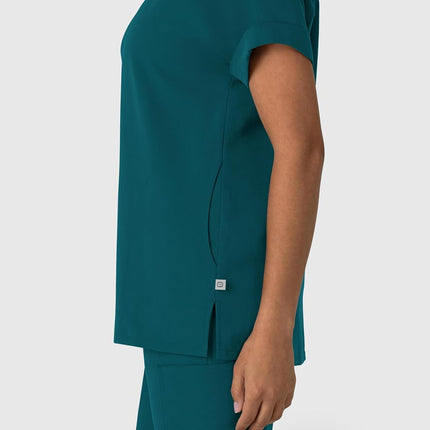 WonderWink Women's Drop Shoulder Boxy Scrub Top, Caribbean Blue, Small