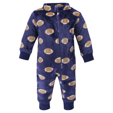 Hudson Baby baby-girls Plush Jumpsuits, Gray Football, 6-9 Months