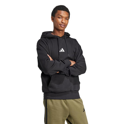 adidas Men's Essentials Feelcozy Fleece Hoodie, Black/White, L Tall