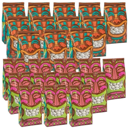 Fun Express Tiki Tin Tie Treat Bags with Window - Party Supplies - 24 Pieces