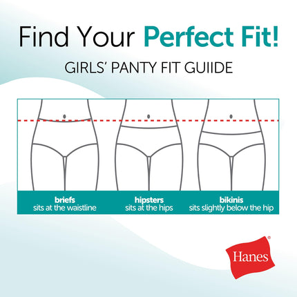 Hanes Brief Underwear, Stretch Cotton Panties for Girls, Assorted, 12-Pack, Pink, Teal, Navy, Floral Prints, Stripe Print, 14