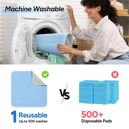 WhyWorry Washable Bed Pads for Adult Incontinence, 86x91cm, Blue, 4 Pack