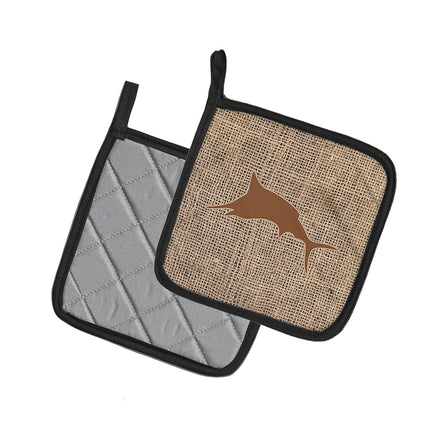Caroline's Treasures Fish-Marlin Faux Burlap and Brown Pair of Pot Holders BB1026-BL-BN-PTHD, Fabric, Multicolor