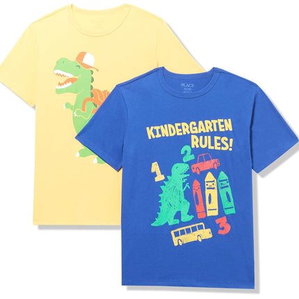 The Children's Place T-shirts graphiques à manches courtes pour garçons School Days, lot de plusieurs, Règlements de la maternelle !/Sac à dos Dino, XX-Large