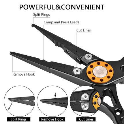 ZACX Fishing Pliers, Fish Lip Gripper Muti-Function Pliers Set,Braid Cutters Split Ring Pliers Hook Remover Fish Holder, Fly Fishing Tool, Fishing Gear, Fishing Gifts for Men, Black