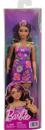 Barbie Fashionistas Doll #244 with Purple-Streaked Brown Hair, Purple Floral Halter Top and Matching Skirt with Accessories like Headband and Sandals, JJN57