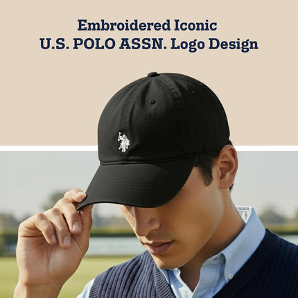 U.S. POLO ASSN. Concept One Small Polo Pony Logo Baseball Hat, 100% Cotton, Adjustable Cap, Black
