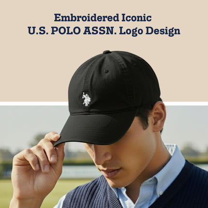U.S. POLO ASSN. Concept One Small Polo Pony Logo Baseball Hat, 100% Cotton, Adjustable Cap, Black