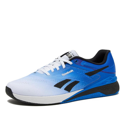 Zapatillas Reebok Nano X5 para hombre, zapatillas de entrenamiento cruzado y running ligero para hombre, blancas/azul óptimo/negras, 7 de mujer/5.5 de hombre