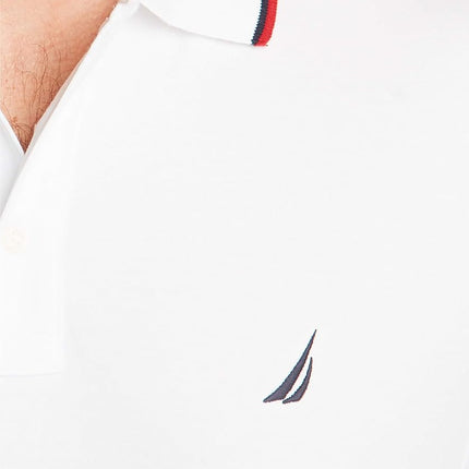 Nautica Men's Classic Fit Short Sleeve Dual Tipped Collar Polo Shirt, Bright White, Medium
