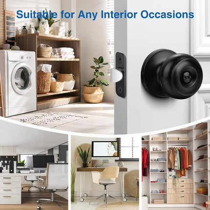Sopoby Privacy Door Knob, 10 Pack Matte Black Round Keyless Doorknobs Interior/Exterior Lockset, Privacy Locking Door Knobs for Bedroom/Bathroom, Black Modern Design Door Hardware
