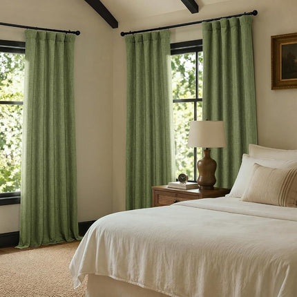 HPD Half Price Drapes Faux Linen Textured Room Darkening Curtains for Bedroom 96 Inches Long (1 Panel), 50W X 96L Curtains for Living Room Home Decor, Tuscany Green