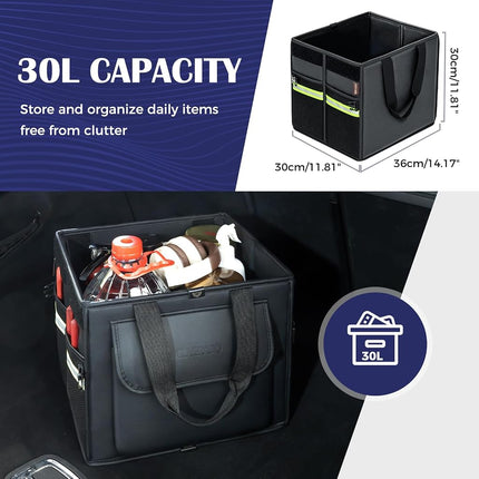 Coverado Trunk Organizer for Car- Nappa Leather Trunk Organizer for SUV with Lid, 30L Multi Collapsible Car Storage Organizer Foldable, Multi Compartments with 2 Straps for SUV/Truck