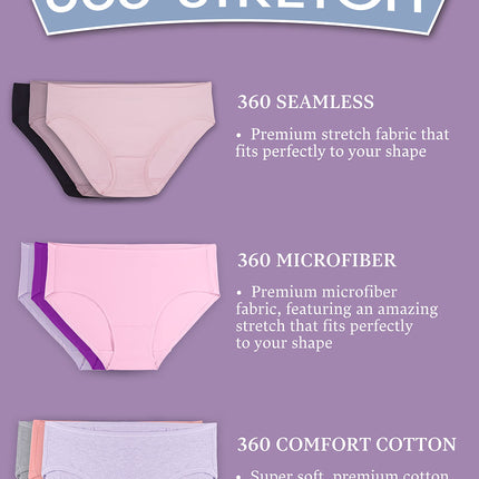 Fruit of the Loom Women's Boxer Briefs with Stretch, Mid Thigh Length Boy Shorts, Available in Plus Size, Cotton Stretch - Colors May Vary, 7