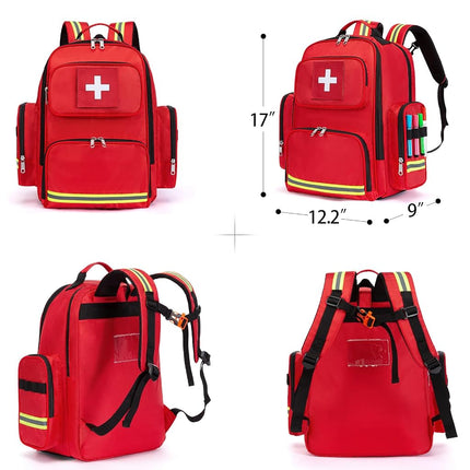 Gatycallaty First Aid Backpack Medical Emt First Responder Bag Empty Ems Emergency Home Health Hiking Trauma Travel Camping, Red, Large - pack of 2