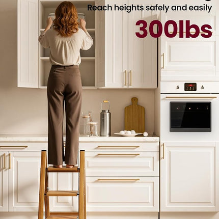 SOLADDER 3 Step Ladder, Folding Step Stool with Anti-Slip Wide Sturdy Pedal, Multi-Use for Home and Kitchen Use, Space Saving-Woodgrain(300 lbs Capacity)