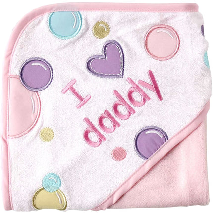Luvable Friends I Love Family Hooded Towel, Pink D