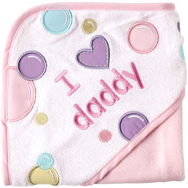Luvable Friends I Love Family Hooded Towel, Pink D