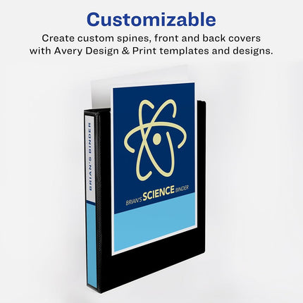 Avery Durable View Binder, 2" Slant Rings, 500-Sheet Capacity, DuraHinge, Pack of 4 Black 3-Ring Binders (05739)