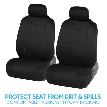 BDK PolyPro Fundas para Asientos de Coche Negras Juego Completo con Alfombrillas de Moqueta a Juego - Fundas de Asientos de Automoción para Coches Camionetas SUV - Incluye Funda para Asiento Trasero Abatible - Accesorios Interiores para Coche