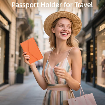 ZOPPEN Cartera de viaje multiusos con bloqueo Rfid para pasaporte (Ver.4), combo de tarjetero para pasaporte y vacuna, organizador de documentos triple para viaje, #24 Naranja, Talla única, Informal
